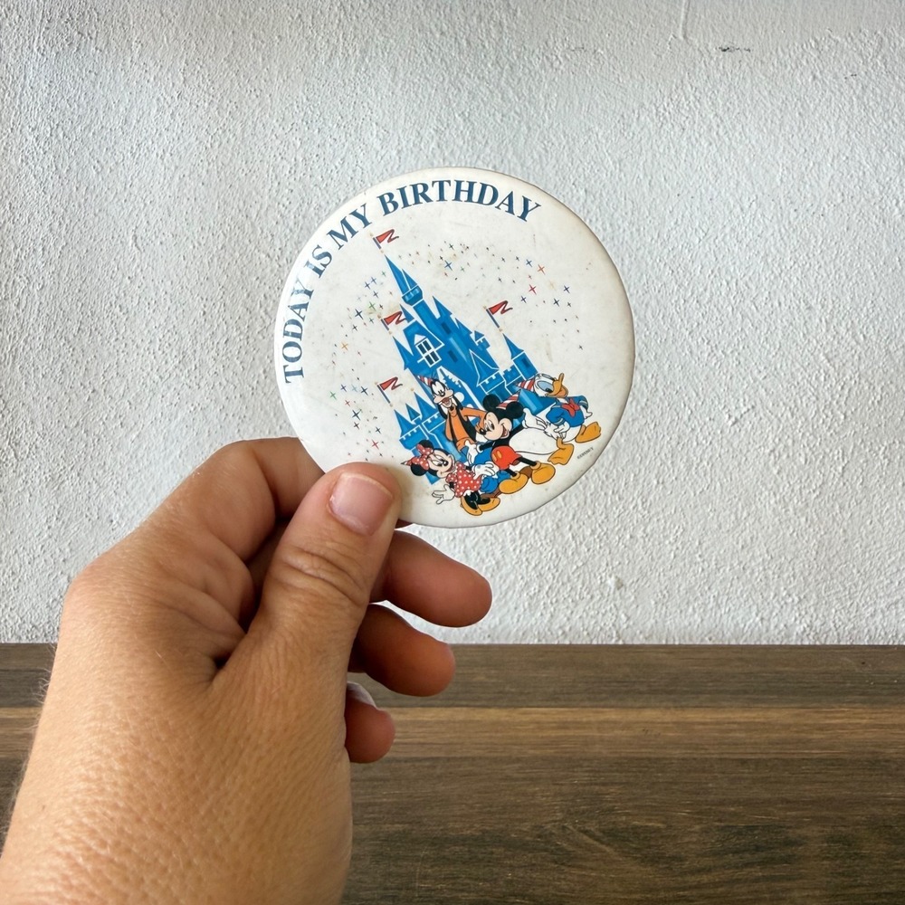 Vintage Walt Disney World Today Is My Birthday Button Mickey Minnie Donald Goofy